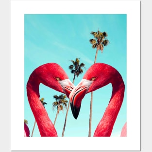 Cute Colorful Flamingo Palm Tree Posters and Art